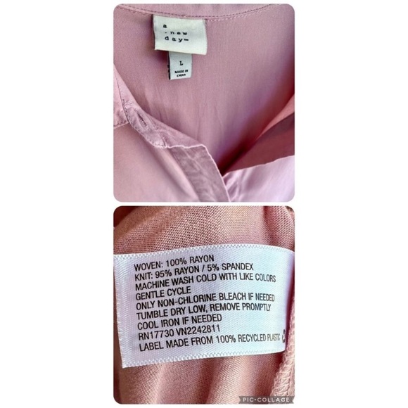 A New Day Hi-low Pink/Blush/Mauve Long Sleeve Button Up Blouse/Top/Shirt Size L - Picture 6 of 16